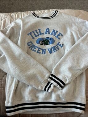 Vintage look Tulane Green Wave Crewneck Sweatshirt Light Heather Gray Medium